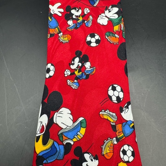 Mickey Unlimited Disney Mickey Mouse Playing Soccer Mens Necktie Red 52”L 4”W - Picture 2 of 9
